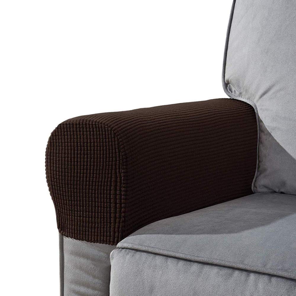 NEKOSUKI Arm Rest Covers Set, Set of 2 Stretch Armchair Covers for Arms, Spandex Polyester Sofa Arm Caps Non Slip Armrest Covers for Chairs Furniture Protector (Dark Coffee)