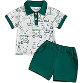 Chloefairy Toddler Baby Boy Golf Outfit Short Sleeve Golf Cart Polo T Shirts Top Shorts Set 2Pcs Golf Theme Summer Clothes