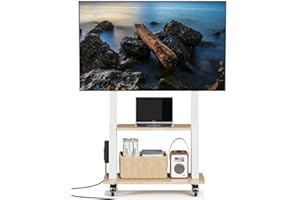 Rolling tv Stand Mobile TV Stand with Power Outlet, Wood Shelf Portable TV Stand on Wheels for 32 to 55 65 70 75 inch Televis