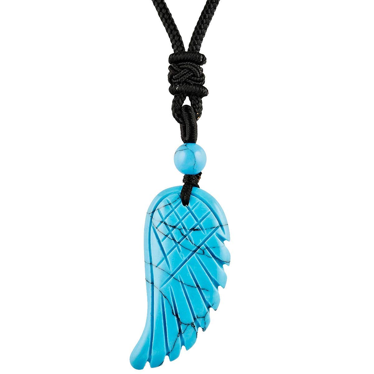 KYEYGWO Hand Carved Blue Howlite Tuoquoise Angel Wing Healing Reiki Gemstone Pendant Necklace for Unisex with Adjustable Cord 26"