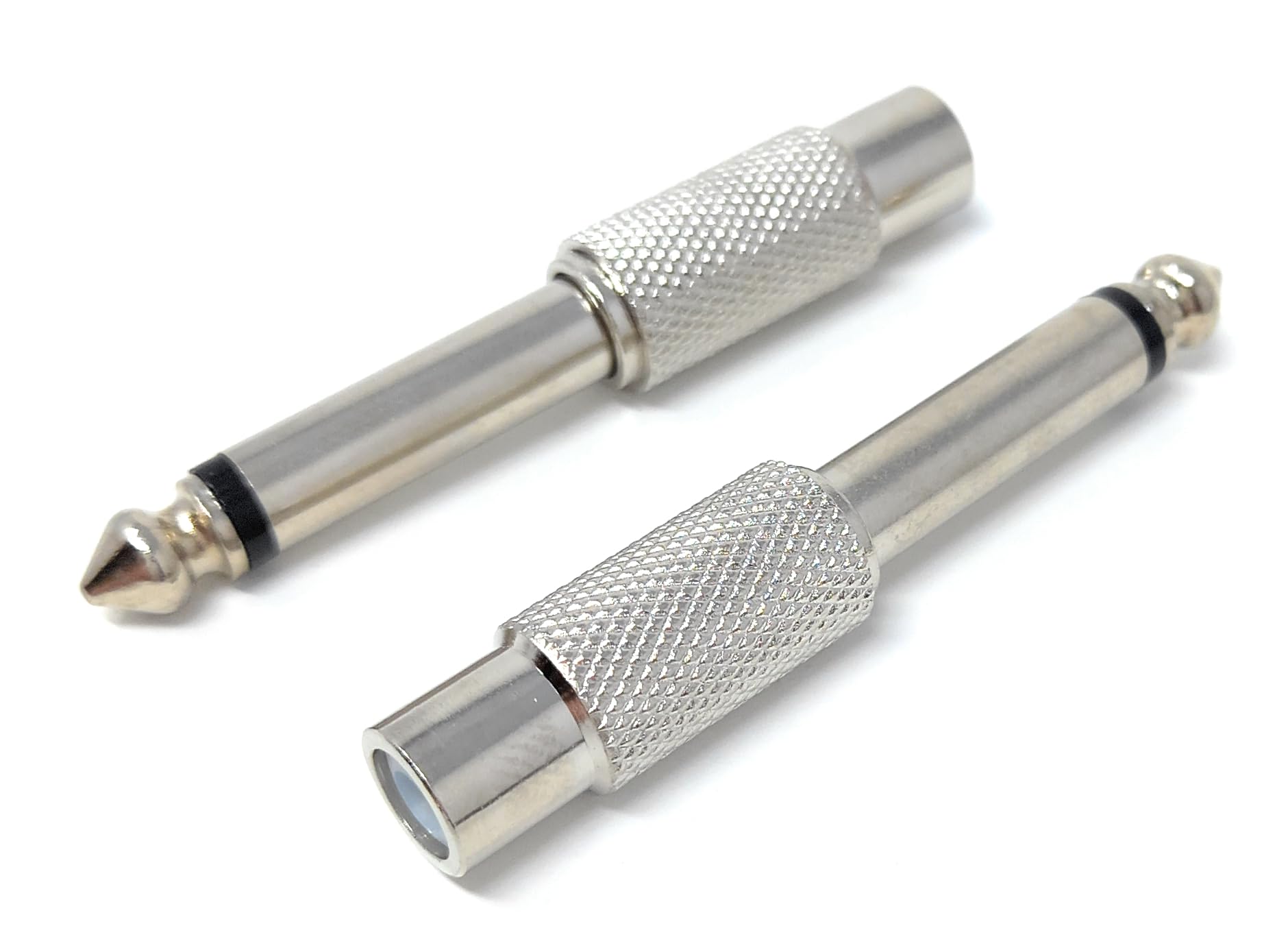 DRUT 2pcs 6.35mm Mono Jack to RCA Phono Socket Cable Adapter (Silver)