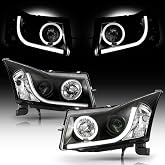 ACANII - For 2011-2016 Chevy Cruze LED Tube DRL Halo Black Housing Projector Headlights Headlamps, Driver &amp; Passenger