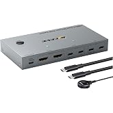 KCEVE KVM Switch 2 Monitors 2 Computers USB C | KVM Switch USB-C for 2 Laptops 2 Monitors and 4 USB3.0 Devices, 4K@60Hz, 100W PD, MST, Wired Remote(4K USBC HD 2 in 2 out)
