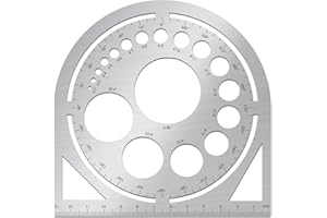 ORIGACH Circle Round Metal Stencil with Scale, Stainless Steel Drawing Template, Professional Circle Ruler for Studying Desig