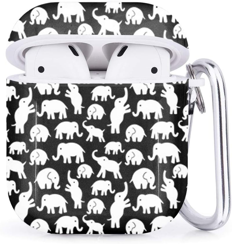 Compatible with Airpods 2 & 1 – Shockproof TPU Gel Portable Protection Soft Case Cover Skin with Carabiner Clip Keychain (Elephants Can)
