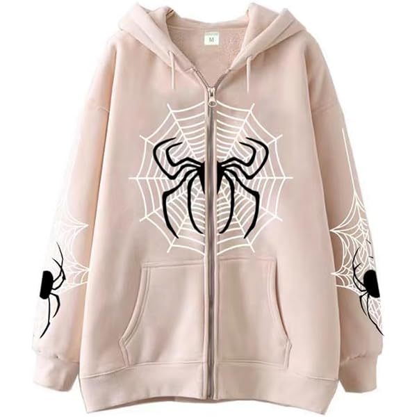 SPIDERWEB HOODED JACKET SILVER GRAY Lサイズ NJNJGO Unisex Grunge Punk Hooded Sweatshirt Y2K Jacket