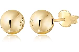 MASSETE Gold Ball Stud Earrings for Women and Girls | 10k, 14k | White Yellow or Rose Gold | 5mm -12mm | Nickel Free