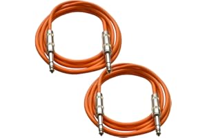 Seismic Audio - SATRX-3-2 Pack of 3' 1/4" TRS Male to 1/4" TRS Male Patch Cables - Balanced - 3 Foot Patch Cord - Orange and Orange
