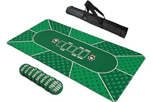 LENGAMPLAY Poker Mat, 8-10 Players Texas Holder Poker Table Top - 70" x 35" Poker Topper for Tables - Poker Game Mat with 8 Coasters in Gift-Ready and Zipper Storage Bag
