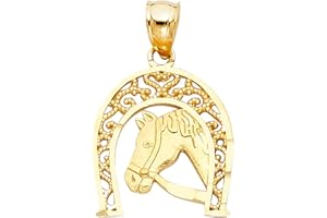 Top Gold & Diamond Jewelry TGDJ 14K Yellow White Lucky Horseshoe Pendant- (Height 17 MM Width 16 MM)