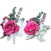 Campsis Corsage and Boutonniere Set, Pink Wrist Corsage, Prom Boutonniere for Wedding