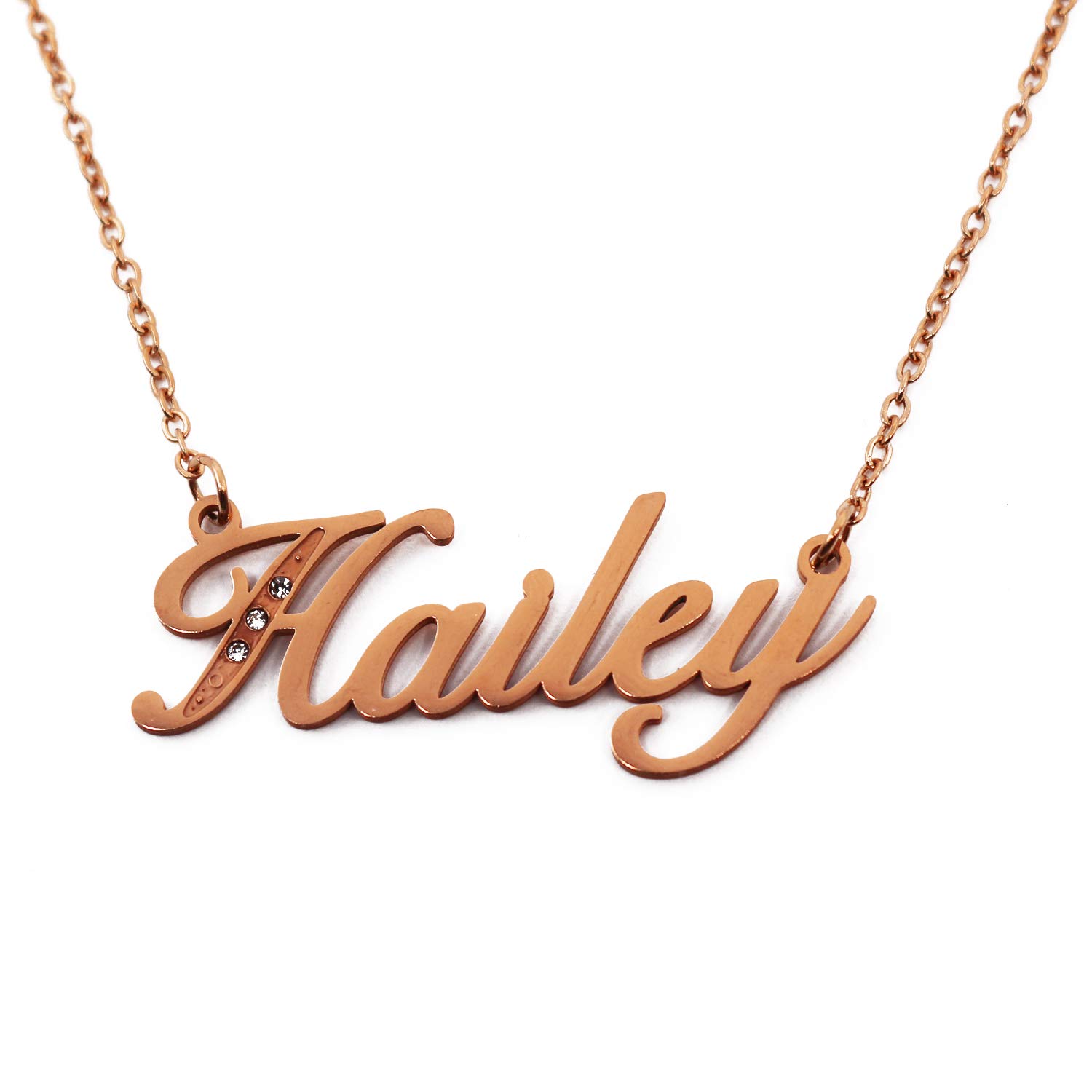 Hailey Italic Personalised Name Necklace With Cubic Zirconia Rose Gold Plated , Custom Dainty Name Pendants, Jewellery for Ladies, Girlfriend, Mother, Sister, Friends