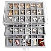 YUFONG Earring Organizer Box Acrylic Jewelry Organizer with 3 Drawers 54 Adjustable Grids Clear Stackable Earring Holder Velvet Trays Ring Display Case for Women Girls (Gray)