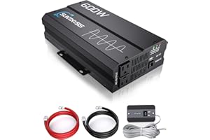 Sunthysis 600W Pure Sine Wave Inverter 12V DC to 110V/120V AC Power Converter for Home, RV, Truck, Off-Grid Solar Power Inverter with Built-in 5V/3A USB Port& 2 AC Outlets, LED Display, Remote Control