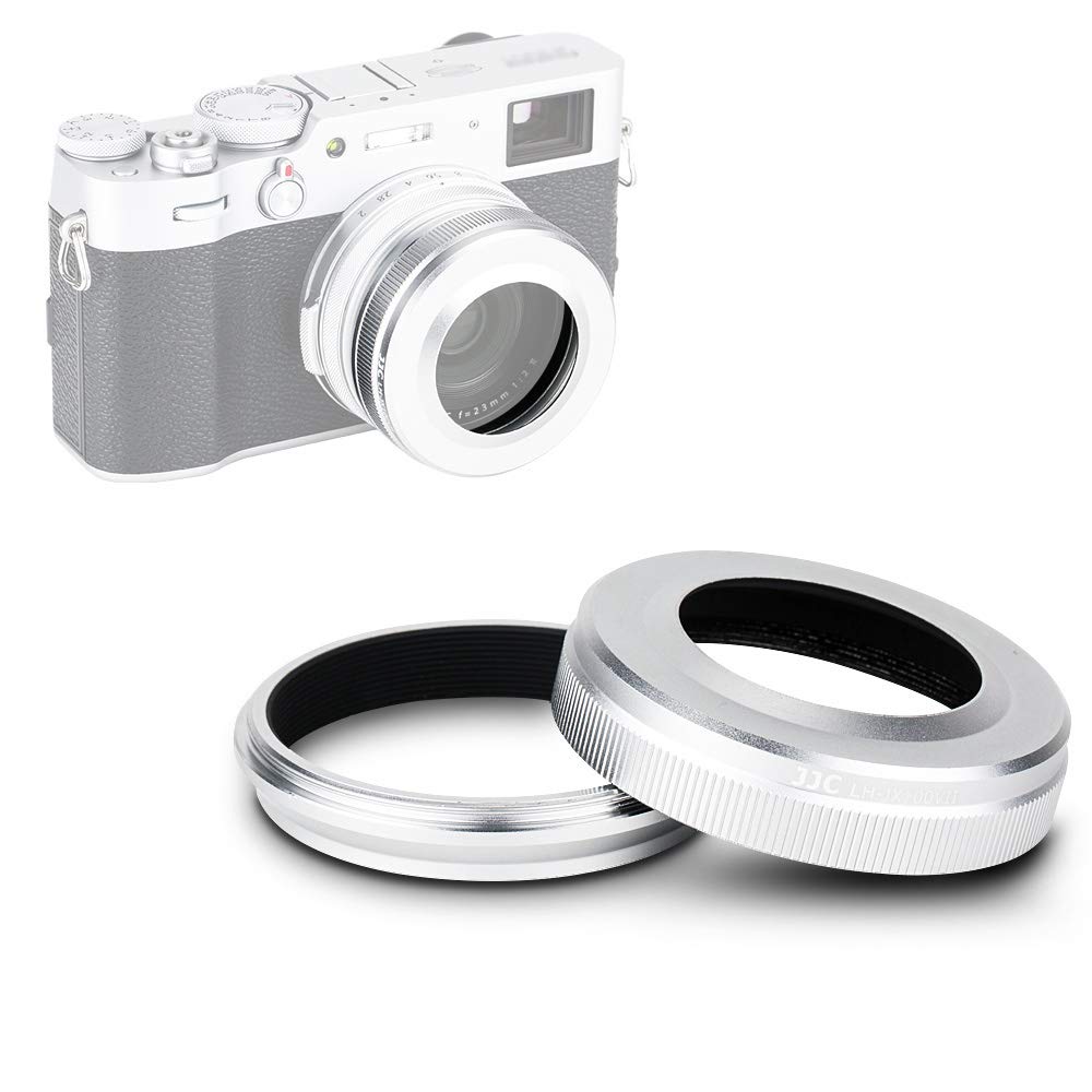 JJC Metal Lens Hood with Adapter Ring for Fujifilm Fuji X100VI X100V X100S X100T X100F Cameras, Replaces Fujifilm LH-X100 Lens hood and AR-X100 Adapter Ring, Reduce Lens Flare - Protect Lens (SILVER)