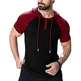 KUYIGO Men's Short Sleeve Hoodie Workout Gym Muscle Fit Athletic Lightweight Sweatshirt Hoodies Pullover with Drawstring