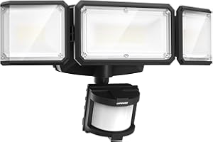 LEPOWER Battery Powered LED Flood Light Outdoor,1500LM Motion Sensor Security Lights, IP65 Waterproof,Wireless Flood Light Battery Operated,3 Head Motion Detector Light for Garage,Yard,Porch(Black)