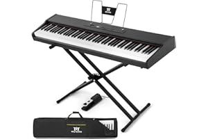 MUSTAR Piano Keyboard 88 Key Weighted Keyboard, Digital Keyboard Piano 88 Keys Semi Weighted with Stand, Full Size Electric Piano with Bluetooth Connection, Portable Case, Sustain Pedal, MDF, Black