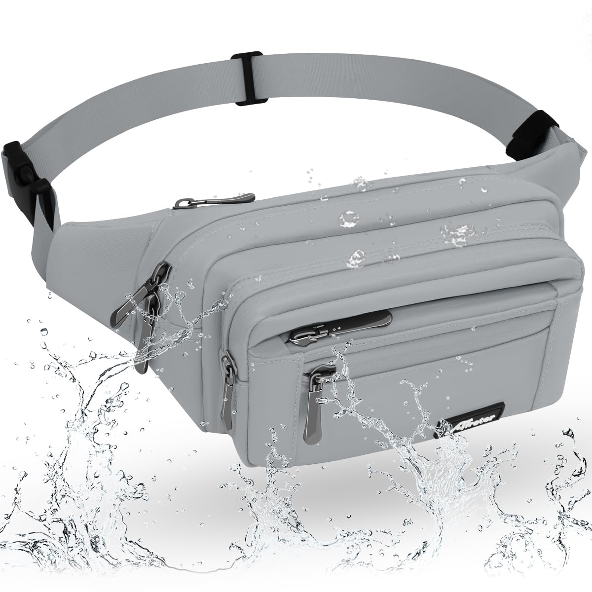 REETEE Waterproof bumbags for Ladies Men Fashion Bum Bag with Adjustable Belt and 5 Zipper Pockets Large Capacity Fanny Pack Waist Bag for Outdoors, Sport, Hiking, Travel (A-Grey)