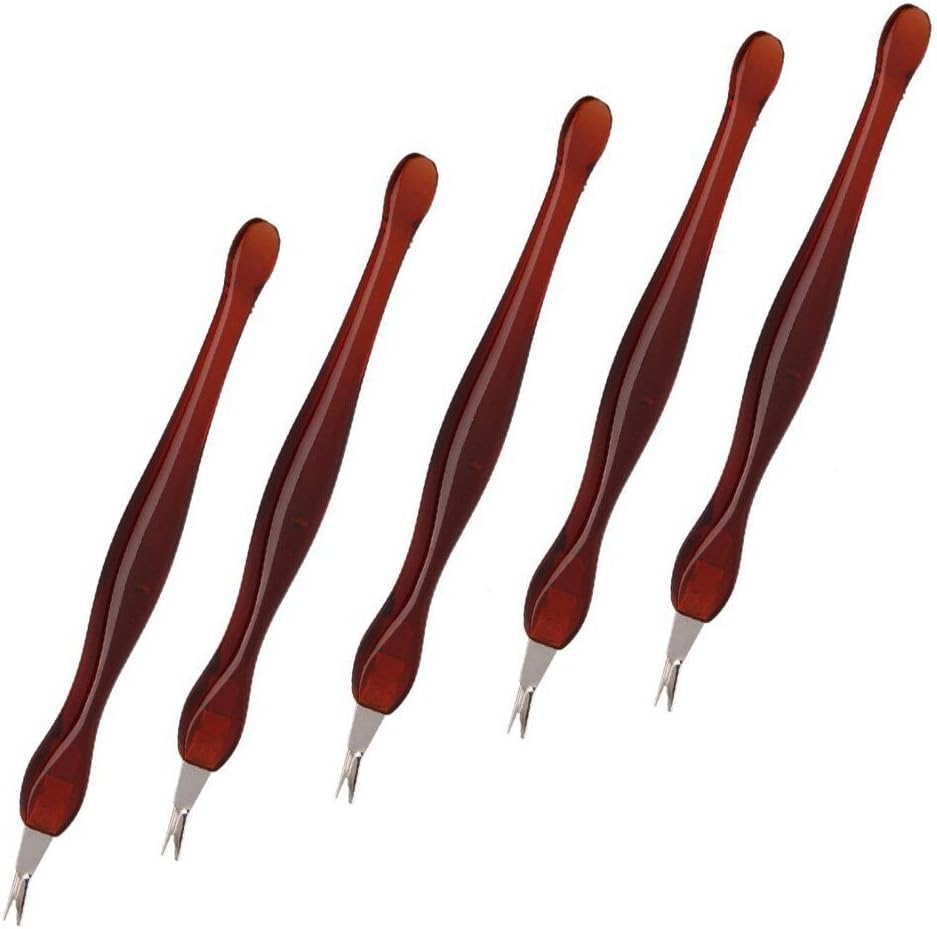 Practical Nail Art Tools Pedicure Cuticle Trimmer Dead Skin Callus Removal Fork Brown (5 Pcs)