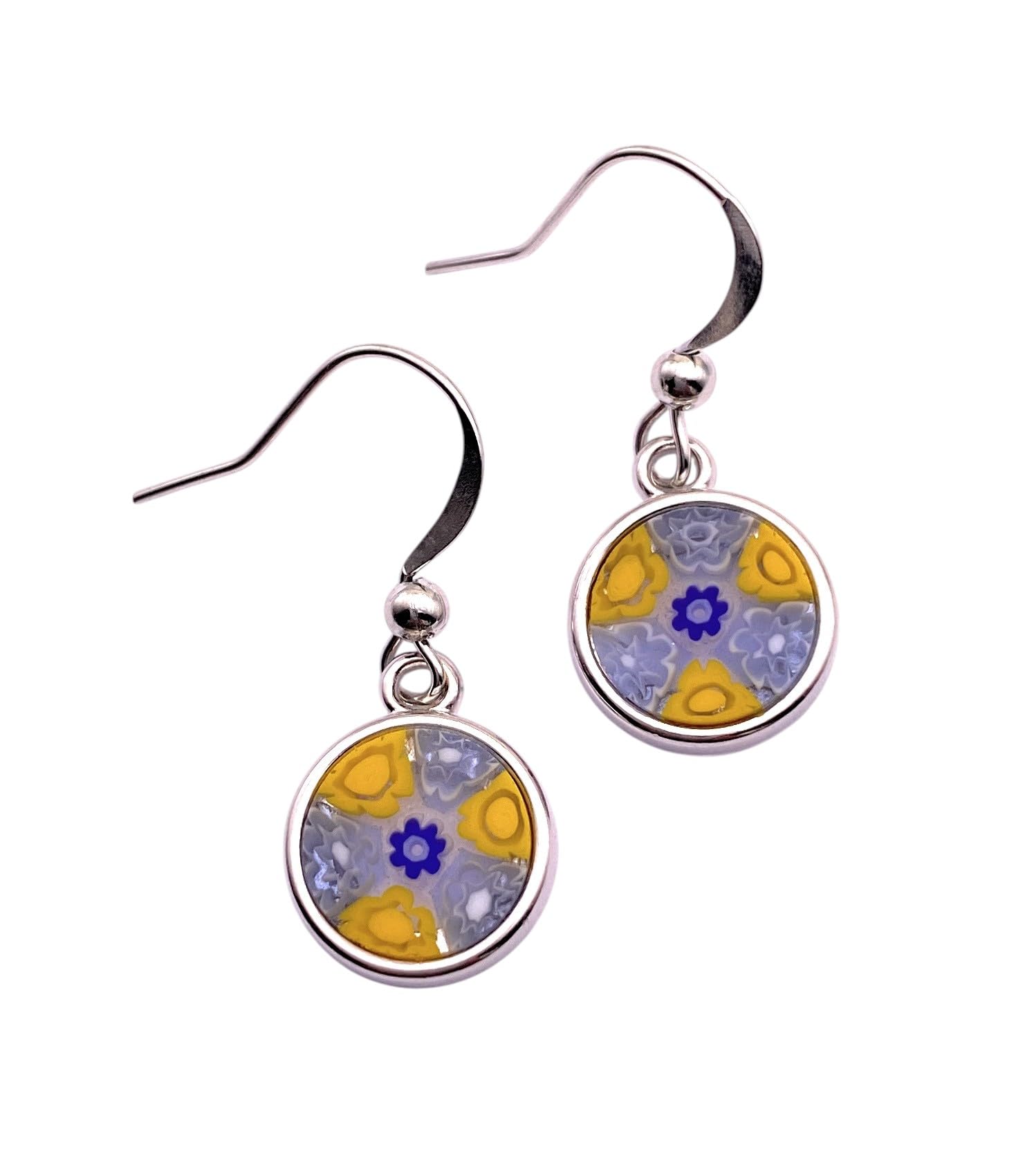 Murano Glass Earrings, Handmade Millefiori Glass Dropper Earrings, Murano Glass Jewellery, Silver Plated Drop Earrings, 1cm/10mm