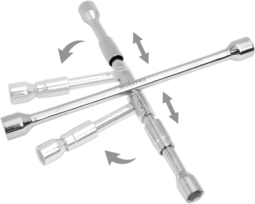 WORKPRO 14-Inch Universal Folding Lug Wrench, 4-Way Cross Wrench: Automotive