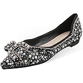 Women‘s Rhinestone Flats Sparkle Pointed Dress Shoes Memory Foam Wedding Work Comfortable Ballet Flats for Prom Evening Business