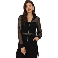 DKNY Women's Sheer Mesh-Lined Turtleneck Top - Printed Sportswear Style (Black Multi, XL) - View #13