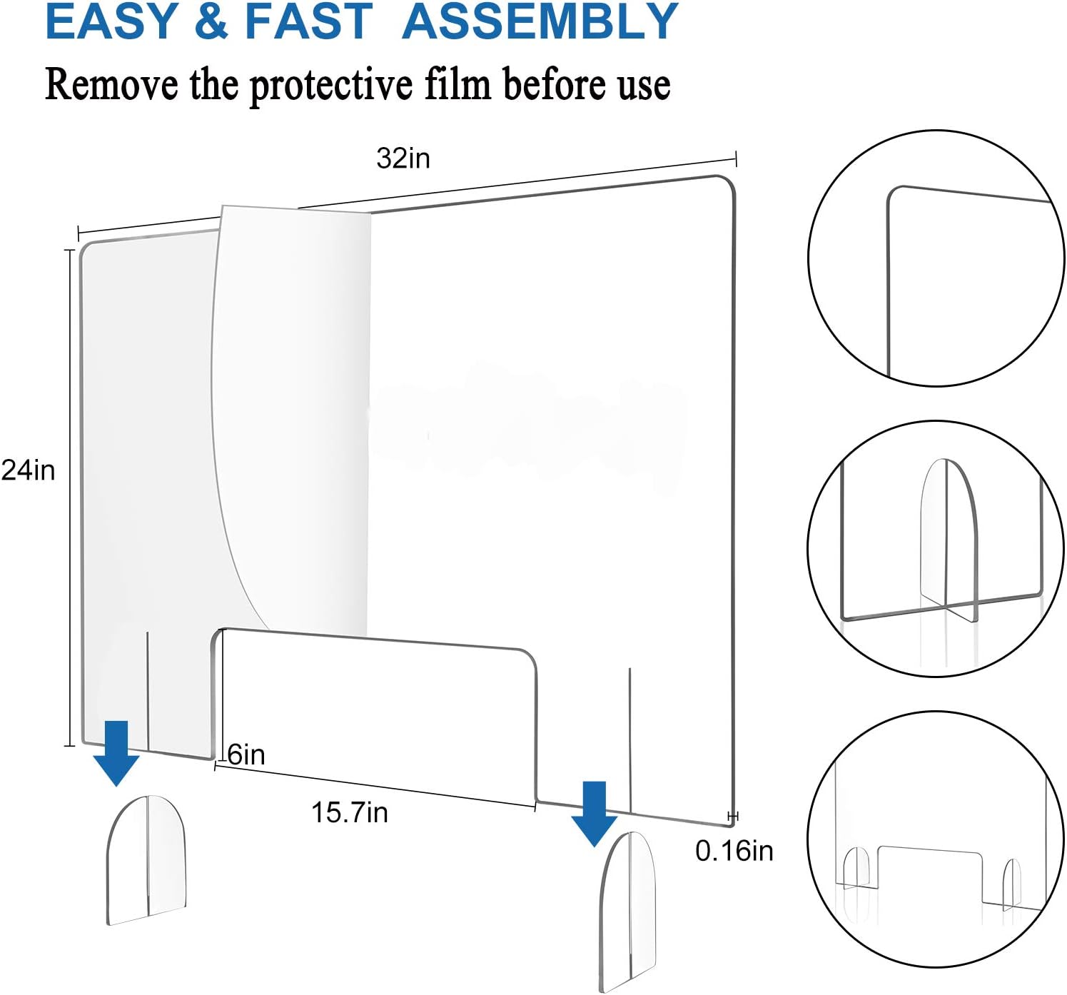 32”x24” Sneeze Guard, Plexiglass Clear Shield-Economy Sneeze Guard for Counter, Freestanding Acrylic Shield for Business and Customer Safety with Pass-Through Transaction Window.: Home Improvement