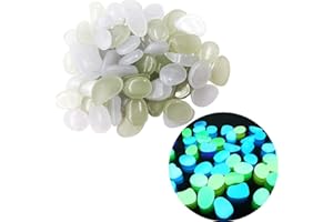Japard Glow in The Dark Rocks Outdoor Luminous Pebbles Glow Stones 100 Pcs, Light or Solar Charged, Outdoor Garden, Indoor Aquarium, Fish Tank, Planter (Green White / 100)