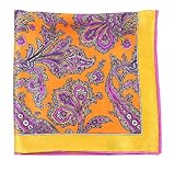 100% Printed Silk Tangerine and Gold Gentlemen's Paisley Pocket Square