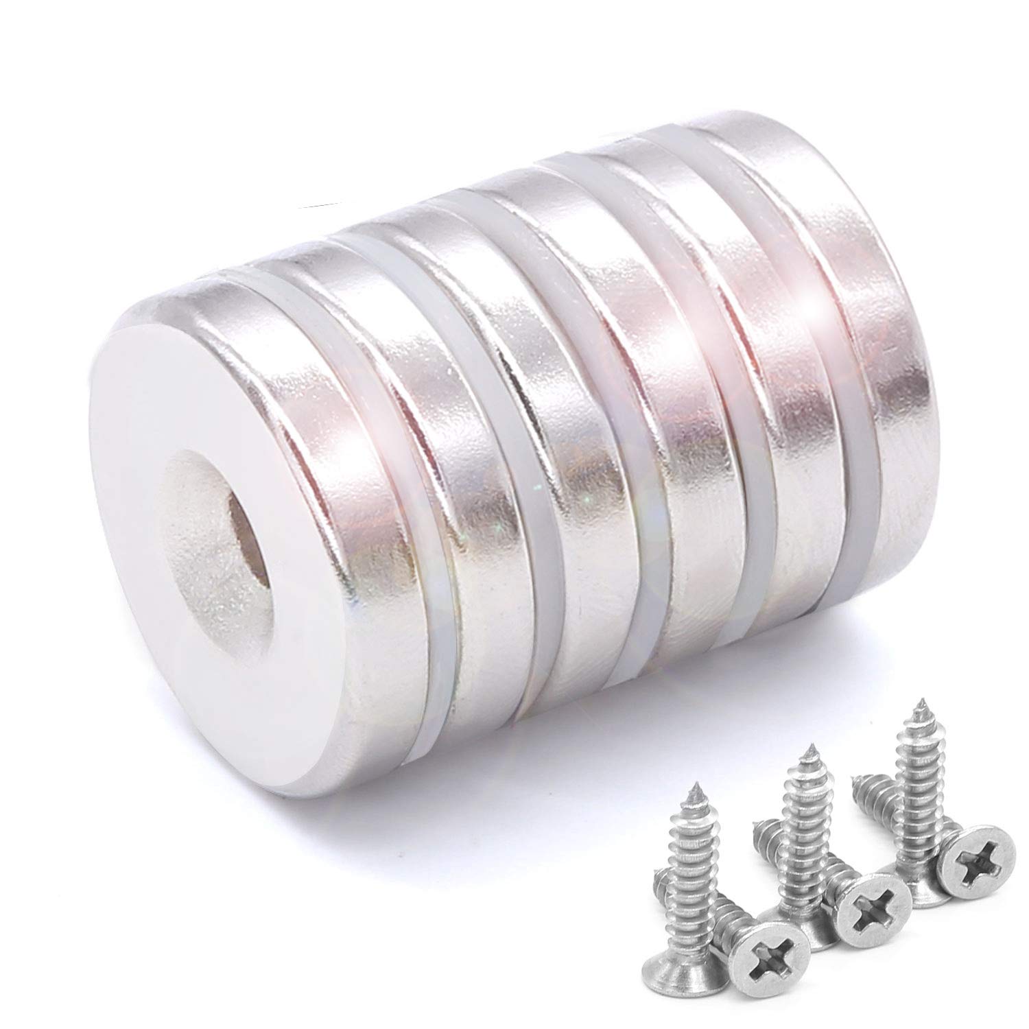 6 Stück NeodymDisc Senkkopf Loch 25 x 5 mm, Stark Permanent , mit 6 6 Stück NeodymDisc Senkkopf Loch 25 x 5 mm, Stark Permanent , mit 6
