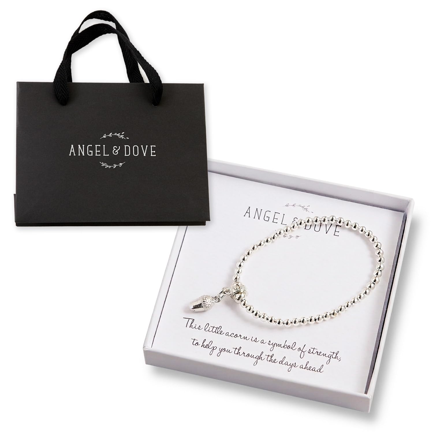 ANGEL & DOVE Pewter Acorn 'Strength' Bracelet - Sympathy Gift, Memorial Jewellery with Bag & Card
