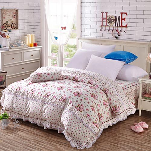 cotton Korean version of the quilt Duvet cover Single Princess floral quilts pastoral cotton lace quilt Twin quilt and quilt-D 180220cm(71x87inch)