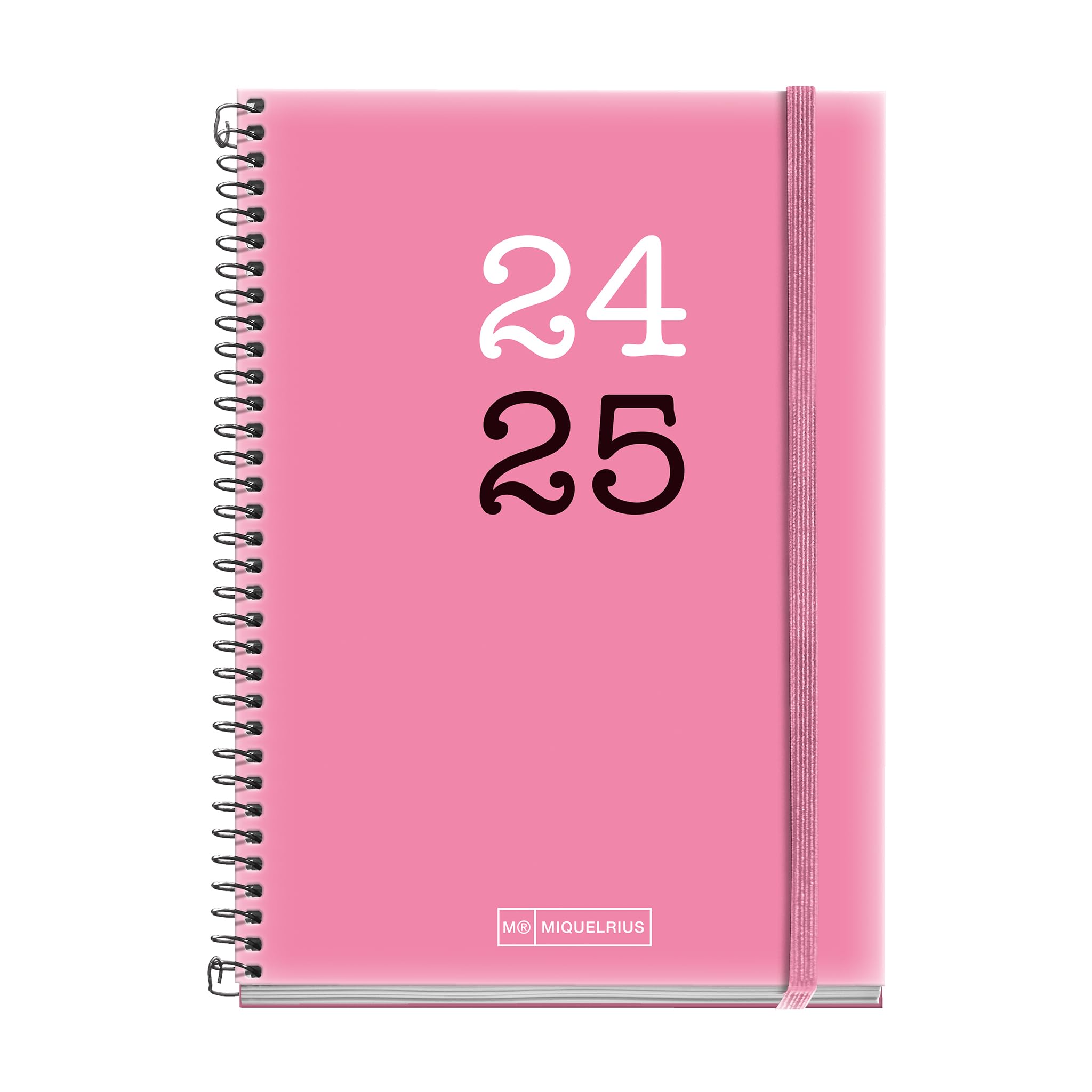 Miquelrius - School Diary 2024-2025, September 2024 to August 2025, Size 117 x 174 mm, Week View, Opaque Polypropylene Cover, Rubber Closure, Catalan and English, College Pink