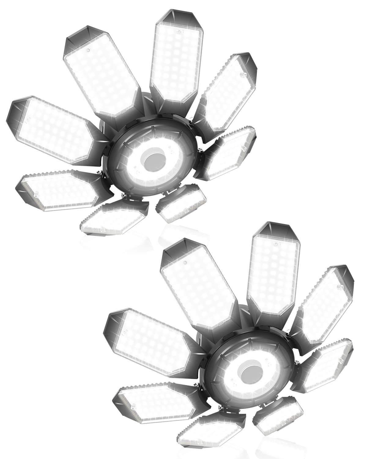 Photo 1 of (see all images) Adiding LED Garage Ceiling Lights 2 Pack w/ 8+1 Adjustable Panel, Super Bright 28000LM Deformable Basement Light Bulb Fixture