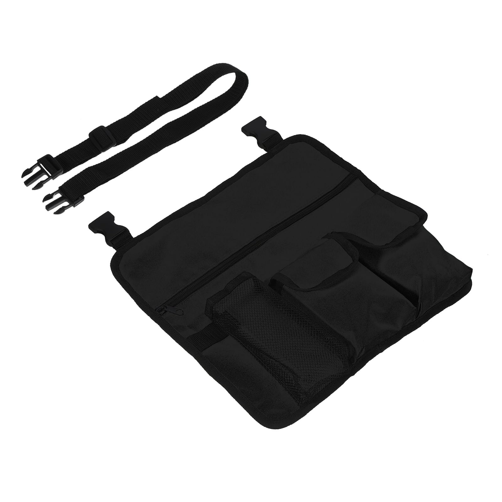 M METERXITY Chair Armrest Organizer - Polyester 4 Pockets Snack Magazine Arm Rest Storage Bag with Adjustable Straps, Apply to Camping/Fishing/Picnic (Black)
