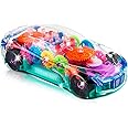 ArtCreativity Light Up Transparent Sensory Car Toy for Kids, 1PC, Bump and Go Toy Car with Colorful Moving Gears, Music, and 