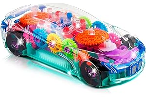 ArtCreativity Light Up Transparent Sensory Car Toy for Kids, 1PC, Bump and Go Toy Car with Colorful Moving Gears, Music, and LED Effects, Easter Toys for Toddlers, Great Birthday Gift Idea