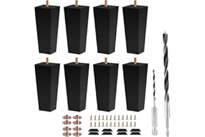 Txcucc Sofa Legs Square Bed Feet 5 inch Wood Replacement Leg for Furniture Set of 8,Black (5”, 8set)