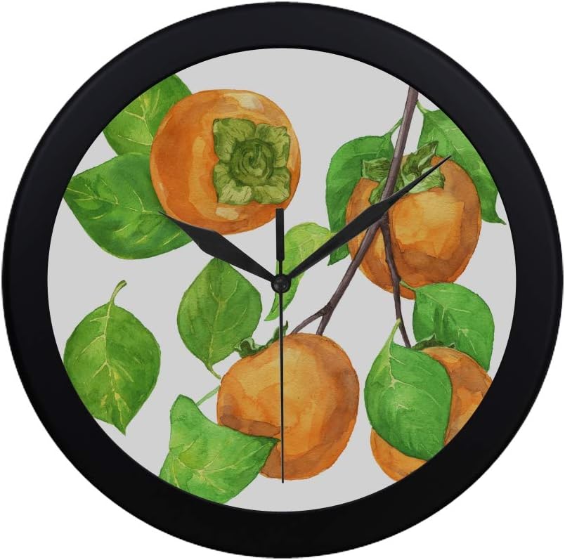 Chawzie Modern Simple Orange Color Fruit Persimmon Wall Clock Indoor Movement Wall Clcok for Office,Bathroom,livingroom Decorative 9.65 Inch