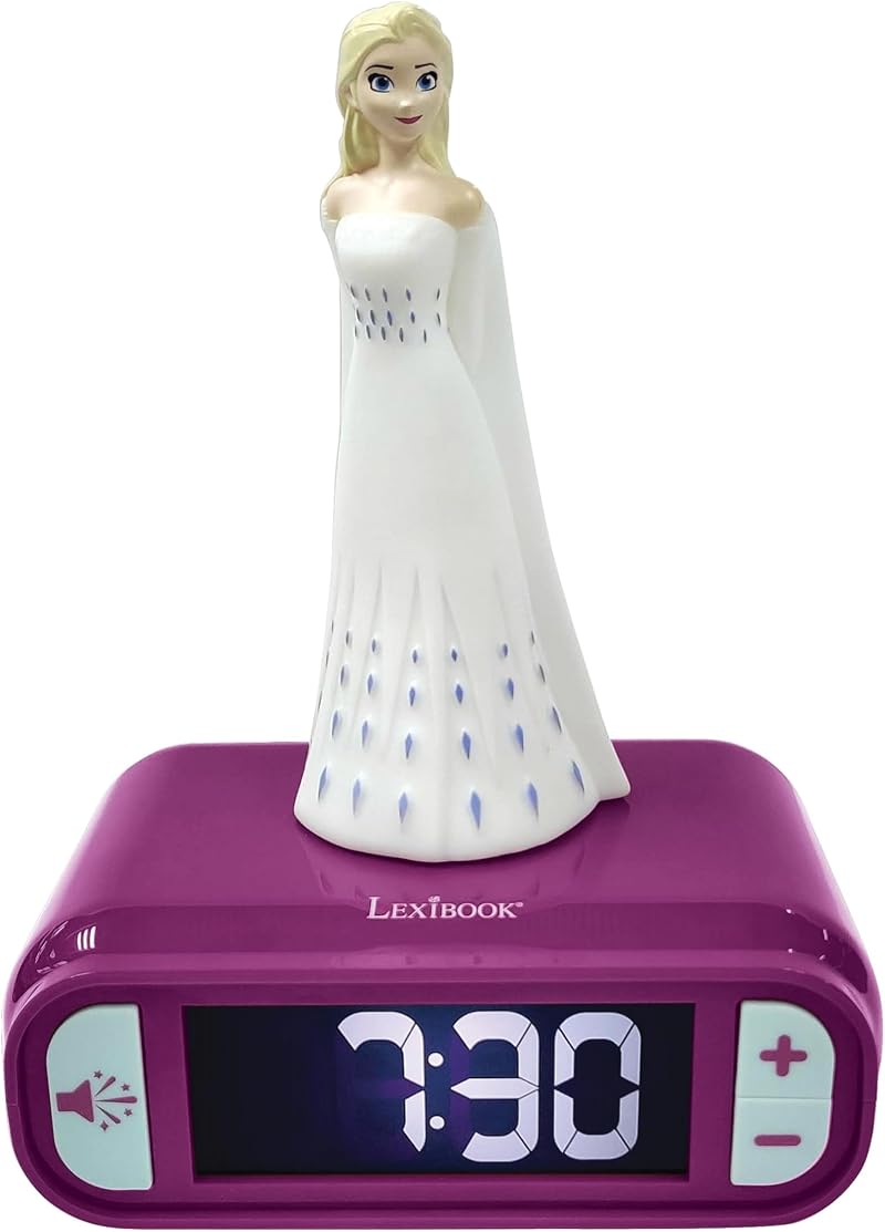 LEXIBOOK Frozen Elsa Nightlight Alarm Clock LCD Backlit Snooze Purple