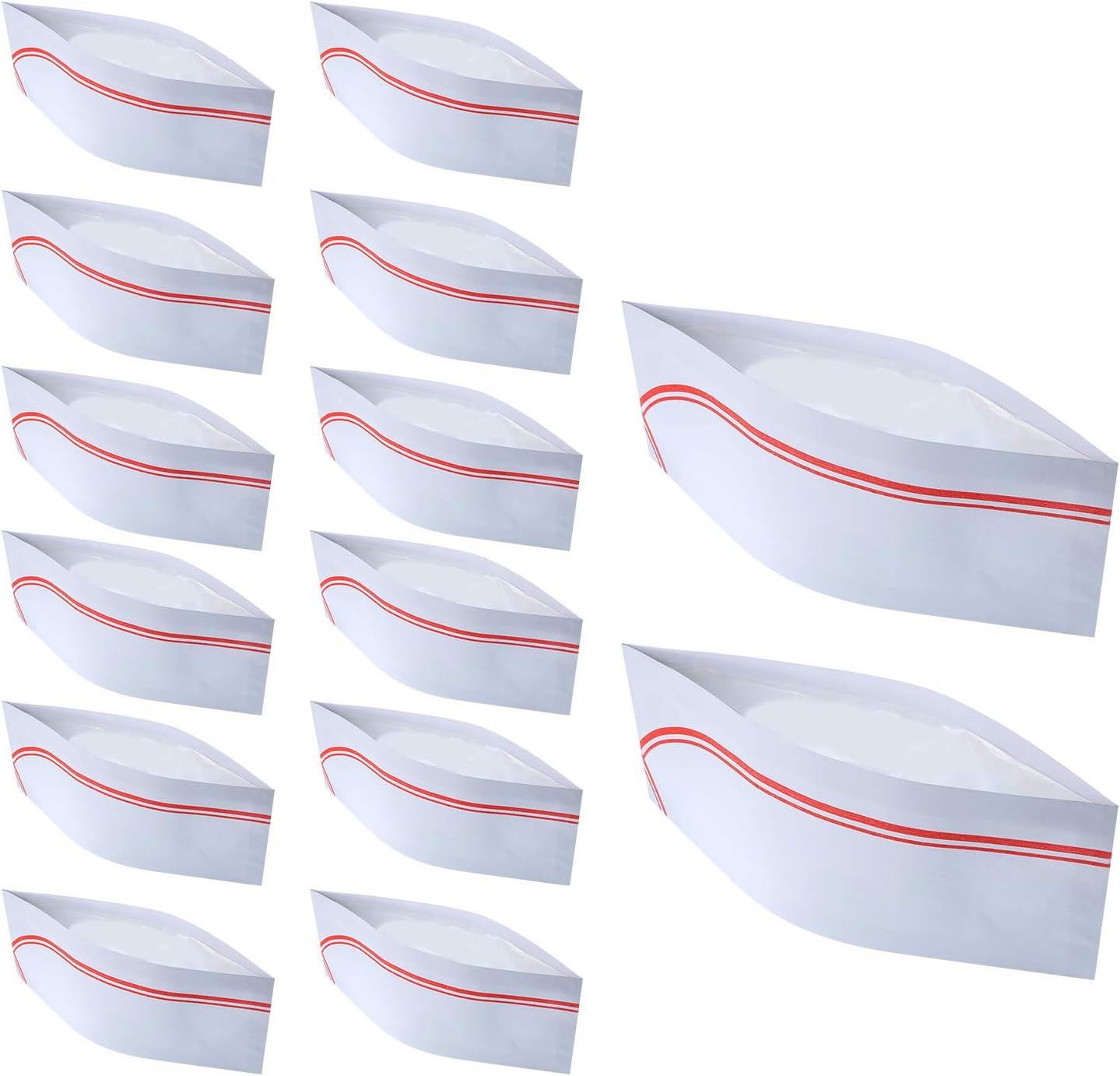 Senkary 20 Pieces Soda Jerk Paper Hats Food Server Cap Retro Chef Caps Bulk with Red Strips for Theme Restaurant Party Hats Adults Kids Men Women
