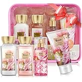Rose Bath and Body Gift Set, 4-Piece Personal Care Collection, Shower Gel, Body Lotion, Body Mist, Exfoliating Scrub,Personal Portable Body Care Travel Set