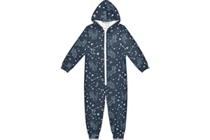 innewgogo Cartoon Starry Cat Blue Pattern Unisex Zip Up One-piece Pajamas for Cosplay Costume Homewear Sleepwear Jumpsuit