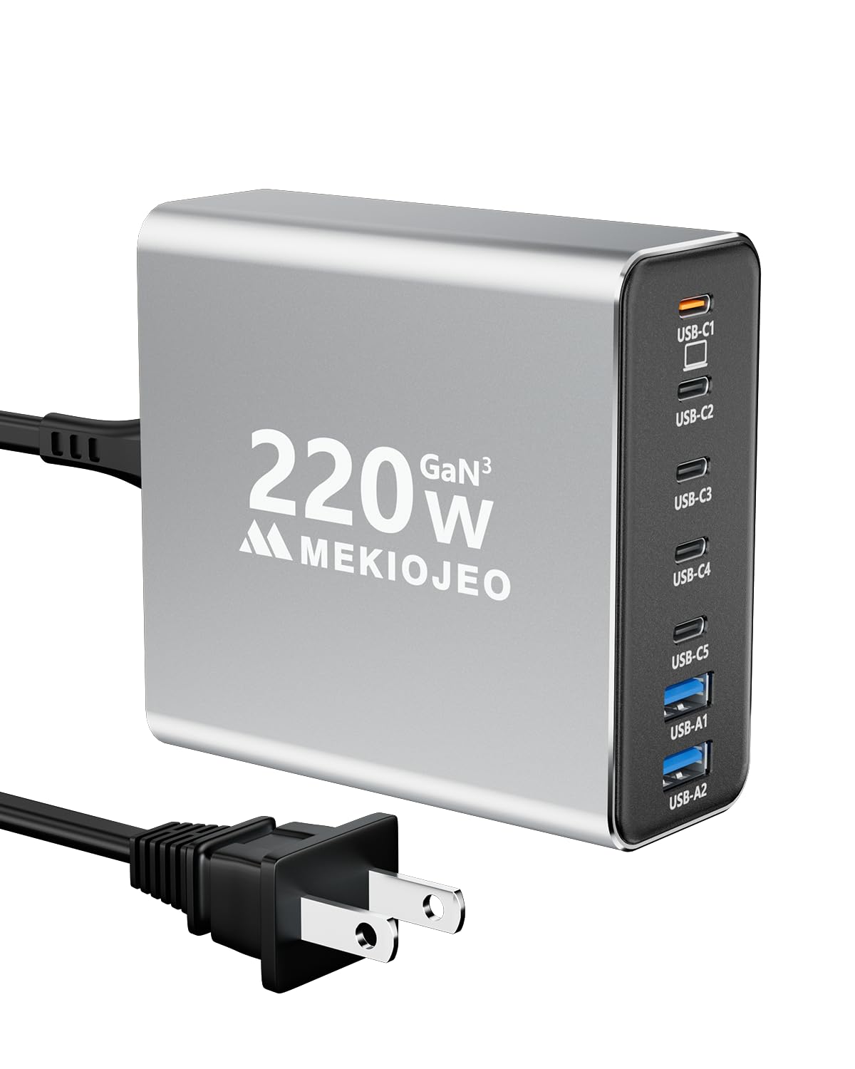 Aluminum Alloy USB C Charger GaN Fast USB C Charging Station 7 Ports 65W Laptop Charger for MacBook Pro/Air/iPad Pro/iPhone (White, 220W)