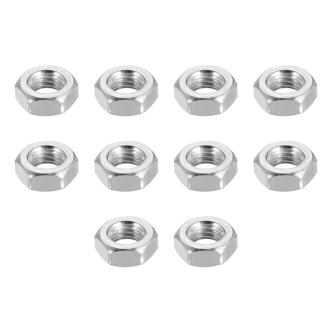 sourcing map Hex Nuts, M8x1.25mm Metric Coarse Thread Hexagon Nuts, Carbon Steel, Pack of 10 (Silver Tone)