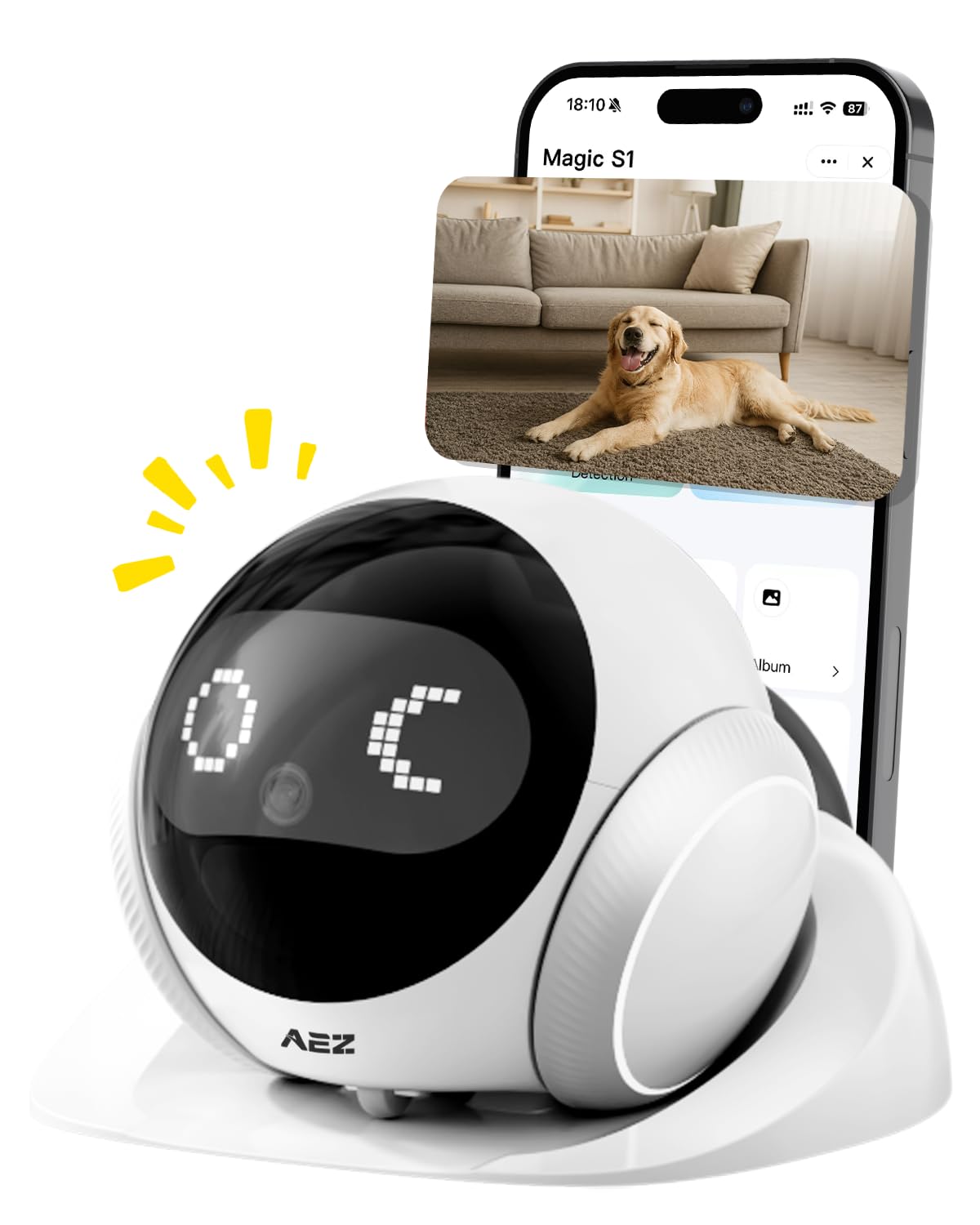 Photo 1 of AEZ Robot Camera 1080P HD Lens Pet Camera Indoor Movable with Auto-Recharge, 2-Way Audio,Blinky Bot with Night Vision,Distance Bot Smart App Control for Cats/Dogs/Baby/Elderly (SD/Cloud Storage)