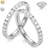 GEMQUEEN 2 PCS Titanium Moissanite Rings for Women Full/Half Eternity Ring | 14K Gold Plated Titanium Moissanite Wedding Band Stackable Eternity Band Wedding Ring Engagement Rings for Women Size 5-10