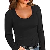 Chulianyouhuo Plus Size Womens Long Sleeve Shirts Scoop Neck Ribbed Knit Slim Fitted Tops Casual Basic Tee 2025 Fall Outfits
